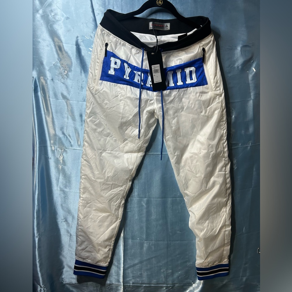 Black Pyramid White and Blue Joggers